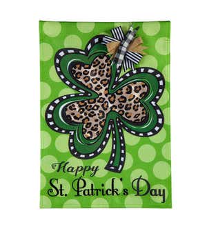 Animal Print Shamrock Burlap Garden Flag