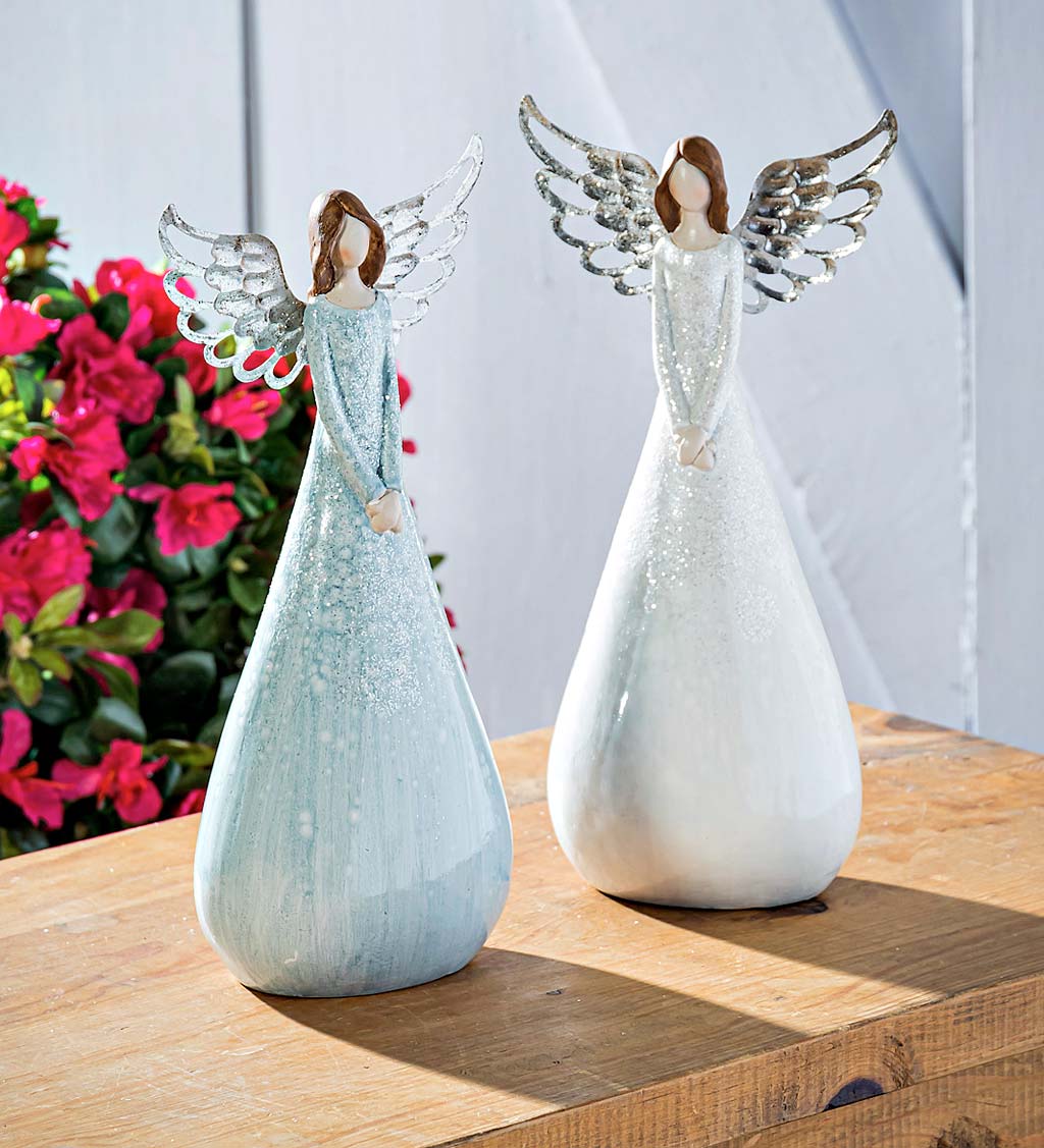 Ceramic Angel Garden Statues, Set of 2