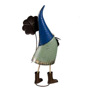 Metal Blue Flower Gnome Statue