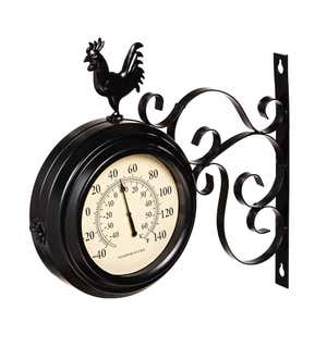 Outdoor Rooster Clock and Thermometer