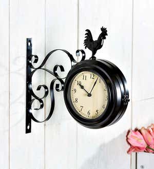 Outdoor Rooster Clock and Thermometer