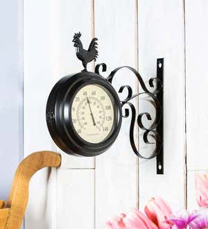 Outdoor Rooster Clock and Thermometer