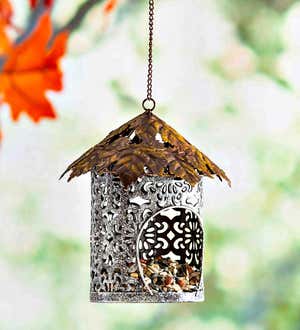 Bird Feeder with Metal Maple Leaf Roof