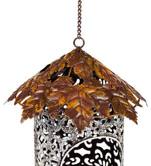 Bird Feeder with Metal Maple Leaf Roof