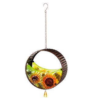 Bronze Bird Feeder with Embossed Glass Sunflowers