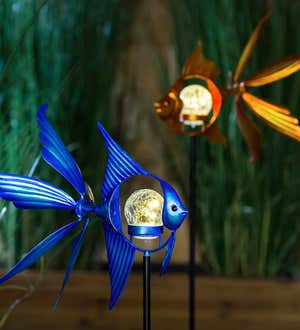 Solar Fish Wind Spinners with Glass Orb, Set of 2