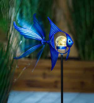 Solar Fish Wind Spinners with Glass Orb, Set of 2