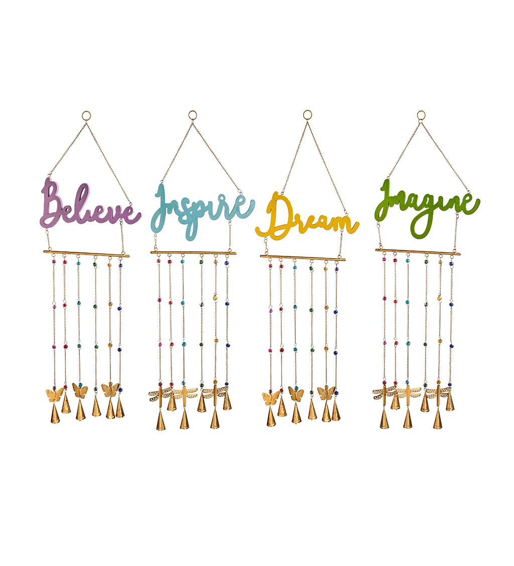 Inspirational Metal and Wood Wind Chimes, Set of 4