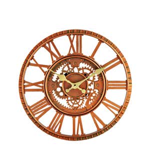 Round Brown Resin Gears Wall Clock