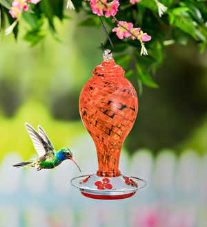 Red Speckled Glass Hummingbird Feeder