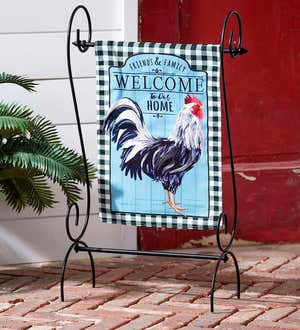 Black and White Rooster Burlap Garden Flag