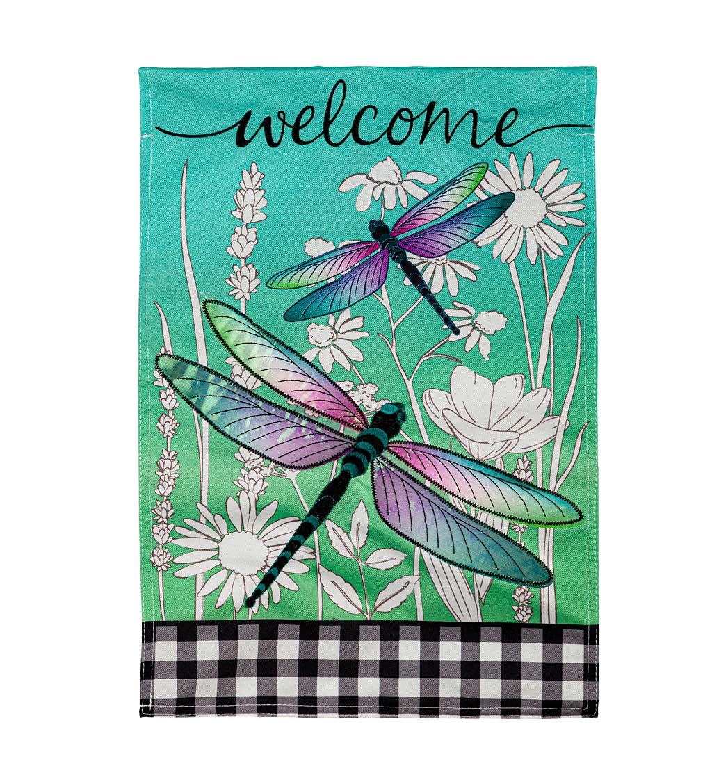 Dragonflies and Wildflowers Linen Garden Flag