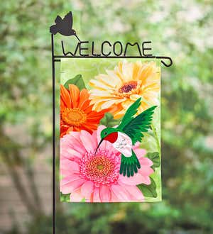 Hummingbird and Daisy Trio Linen Garden Flag