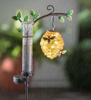 Beehive Solar Garden Stake with Rain Gauge