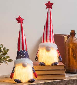 13" LED Fabric Patriotic Gnome Table Decor, 2 Asst.