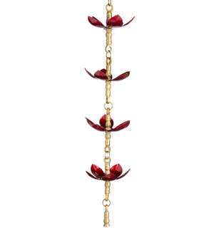 Handcrafted Steel and Aluminum Flower Rain Chain in Brass and Metallic Red Colors