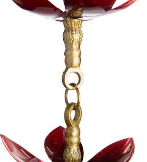 Handcrafted Steel and Aluminum Flower Rain Chain in Brass and Metallic Red Colors