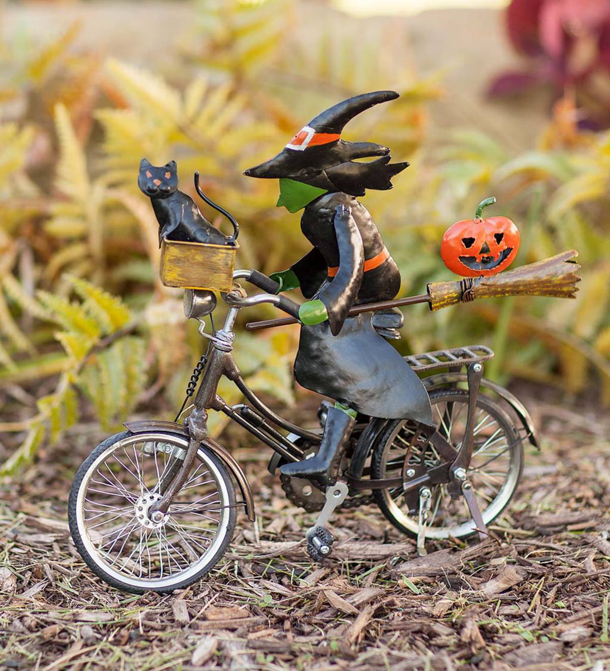 Witch On Bike Metal Halloween Accent
