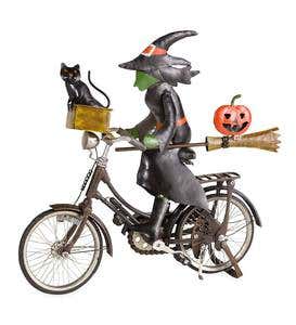 Witch On Bike Metal Halloween Accent