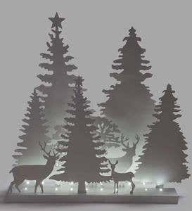 Lighted Metal Deer and Trees Silhouettes Diorama