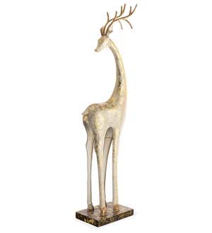 Gold and White Painted Iron Deer Statue With Neck Turned