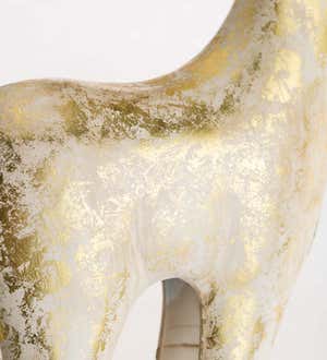 Gold and White Painted Iron Deer Statue With Neck Turned