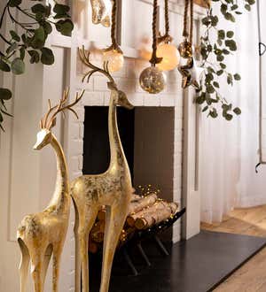 Gold and White Painted Iron Deer Statue With Neck Turned