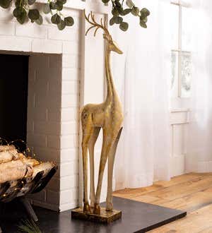 Gold and White Painted Iron Standing Tall Deer Statue