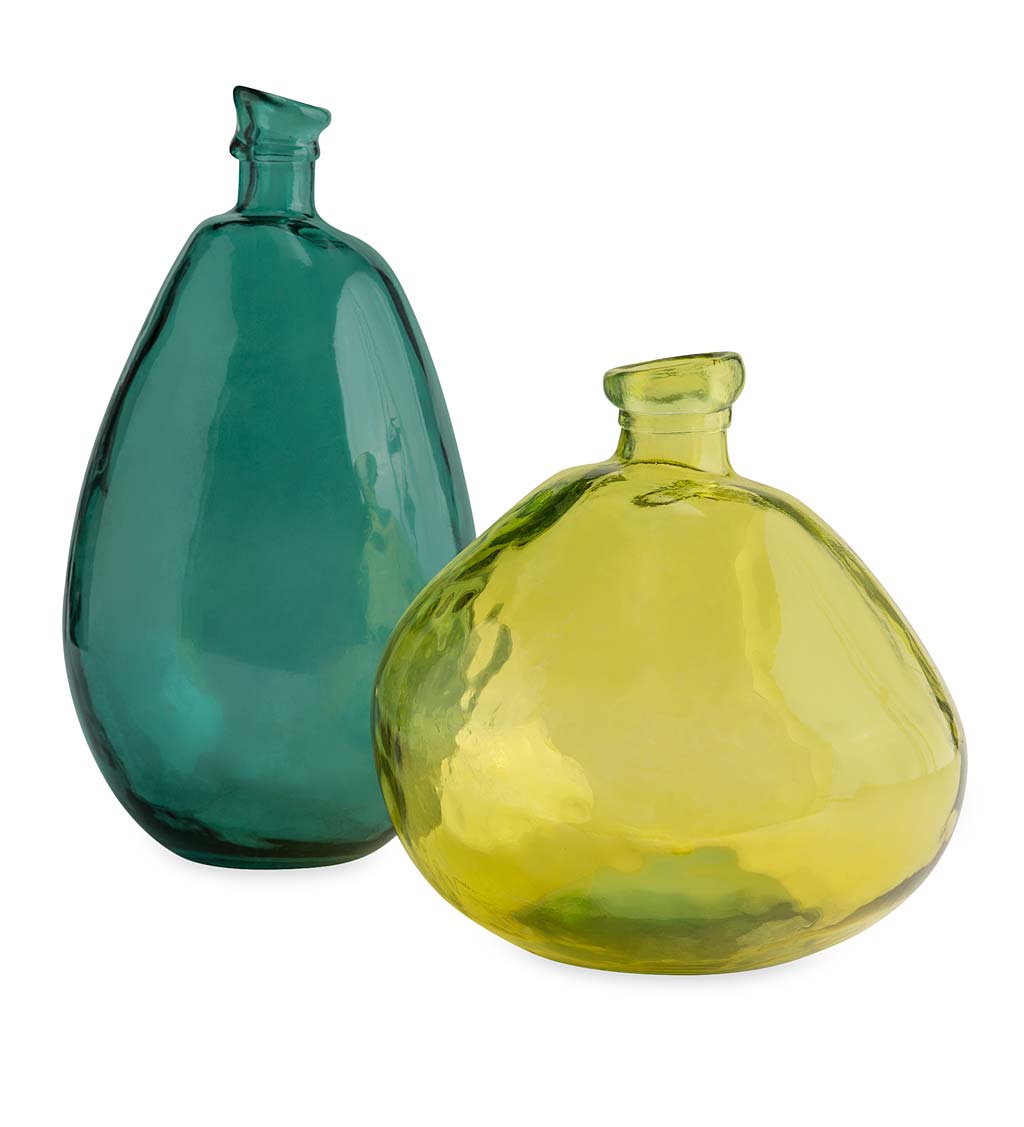 Tall and Round Glass Balloon Vases, Set of 2 - Blue and Green