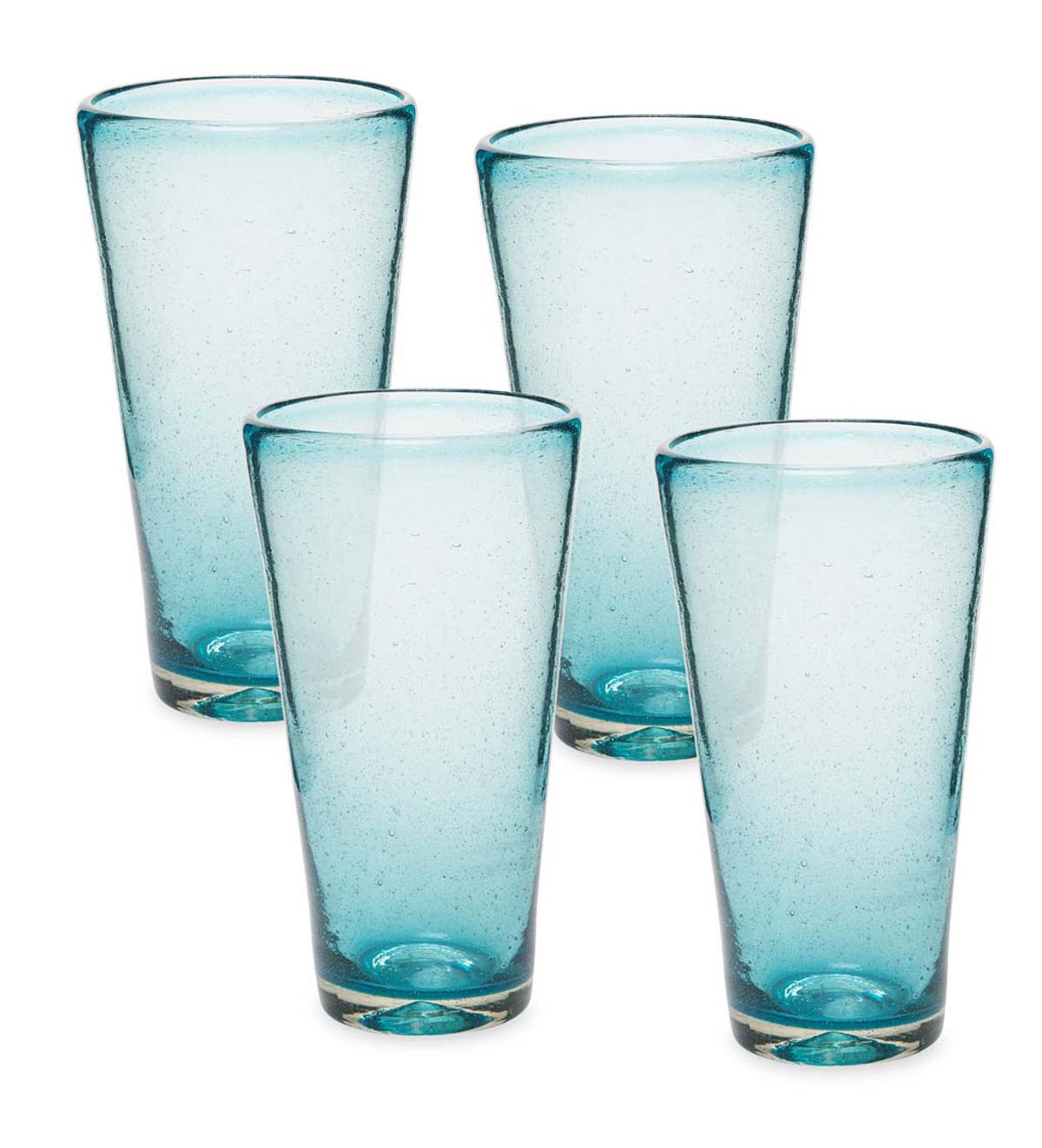 Bubble Recycled Glass Iced Tea Glasses, Set of 4 - Cobalt