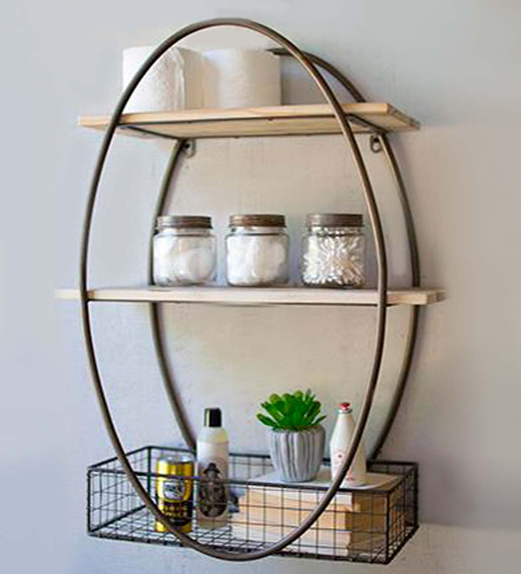 Oval Metal Wall Unit with Recycled Wood Shelves