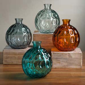 Dune Round Recycled Dimpled Glass Vase, 7.5"H