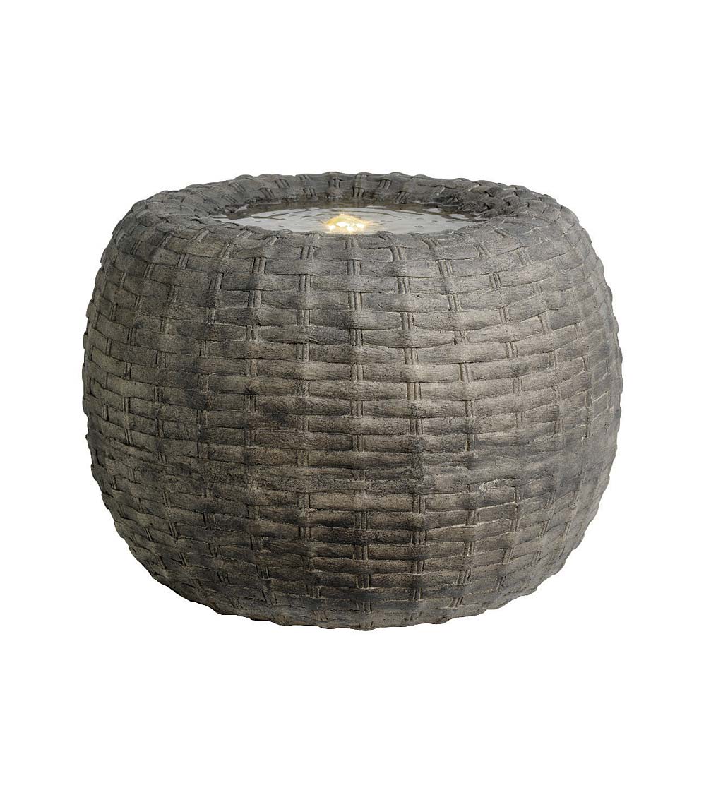 Indoor/Outdoor LED Lighted Wicker Round Basket Water Fountain