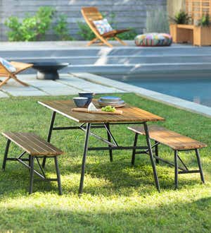 Clover Hill Picnic Table With Metal Frame and Movable Benches