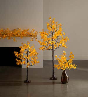 Indoor/Outdoor Lighted Yellow Gingko Branches, Set of 2 - Yellow