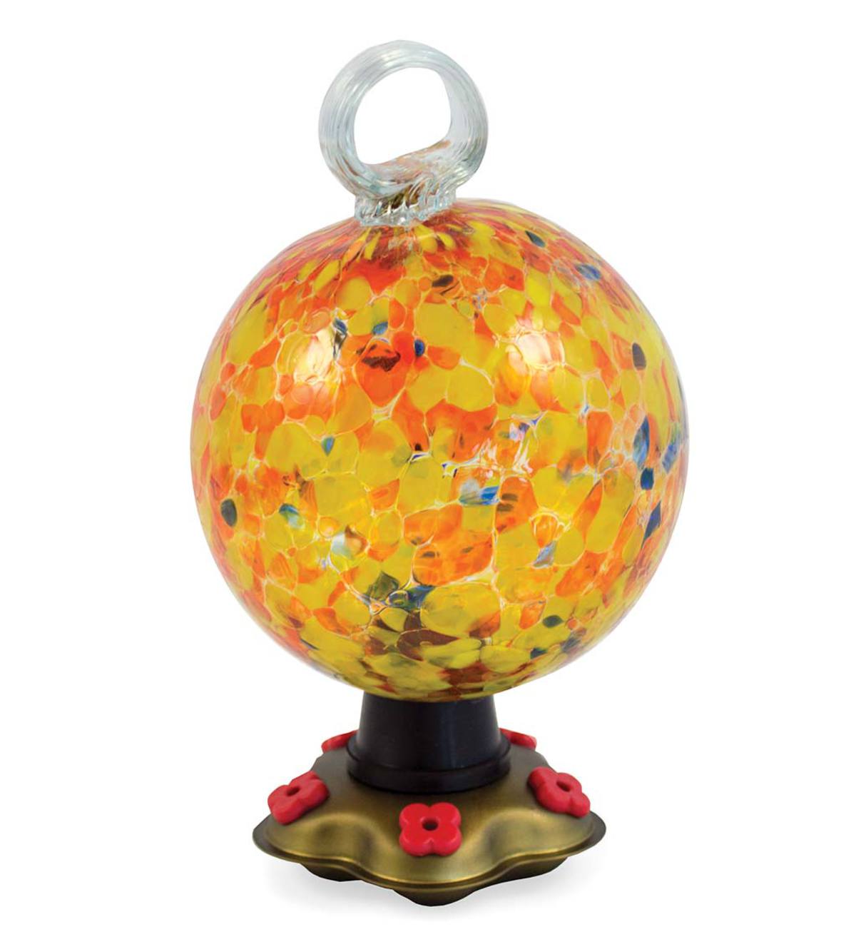 Recycled Glass Round Carnival Hummingbird Feeder