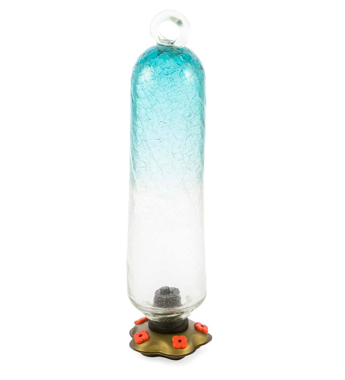Recycled Glass Tall Aqua Hummingbird Feeder - Aqua