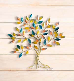 Handcrafted Colorful Leaves Indoor/Outdoor Metal Tree Wall Art