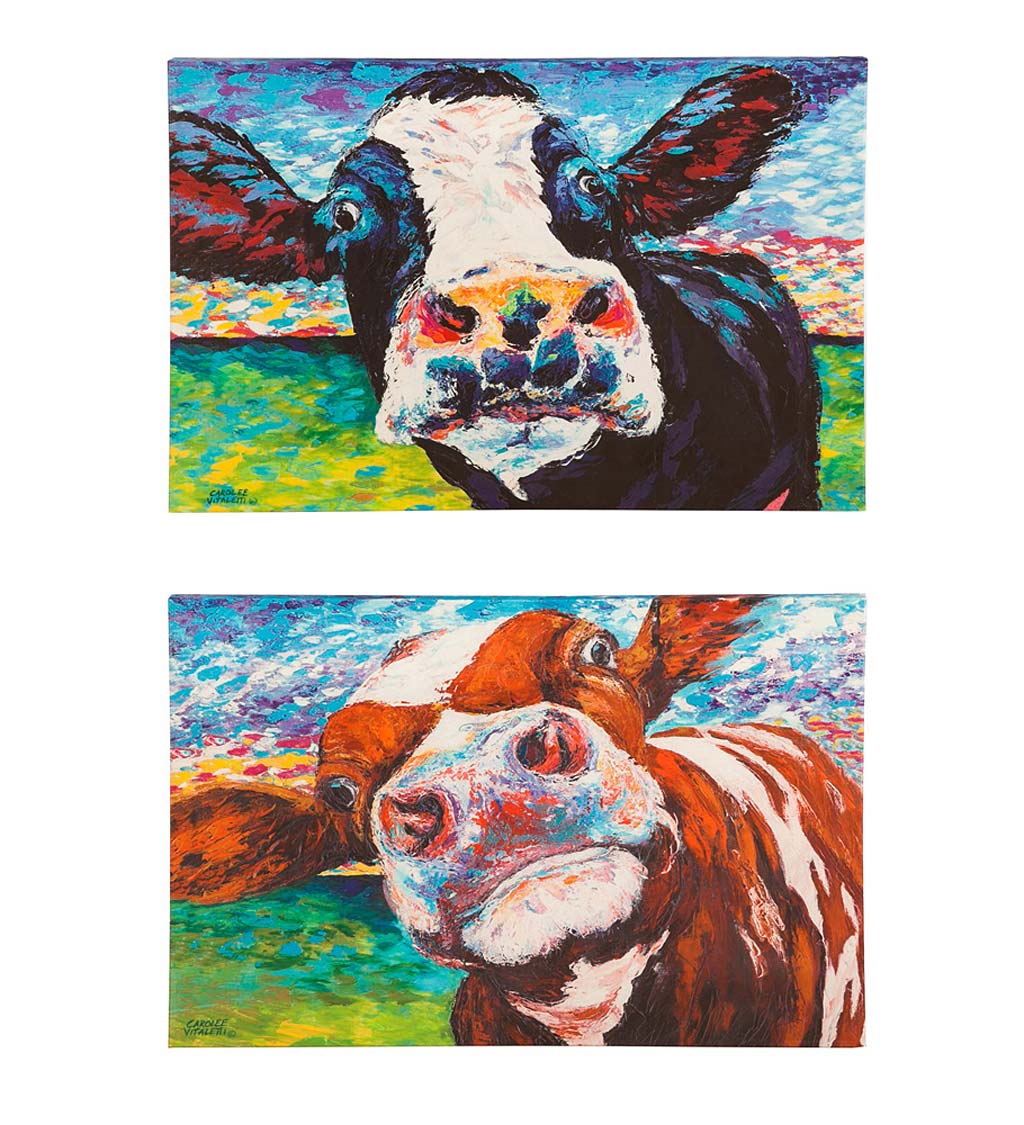 Large Indoor/Outdoor Curious Cow Wall Art, Set of 2