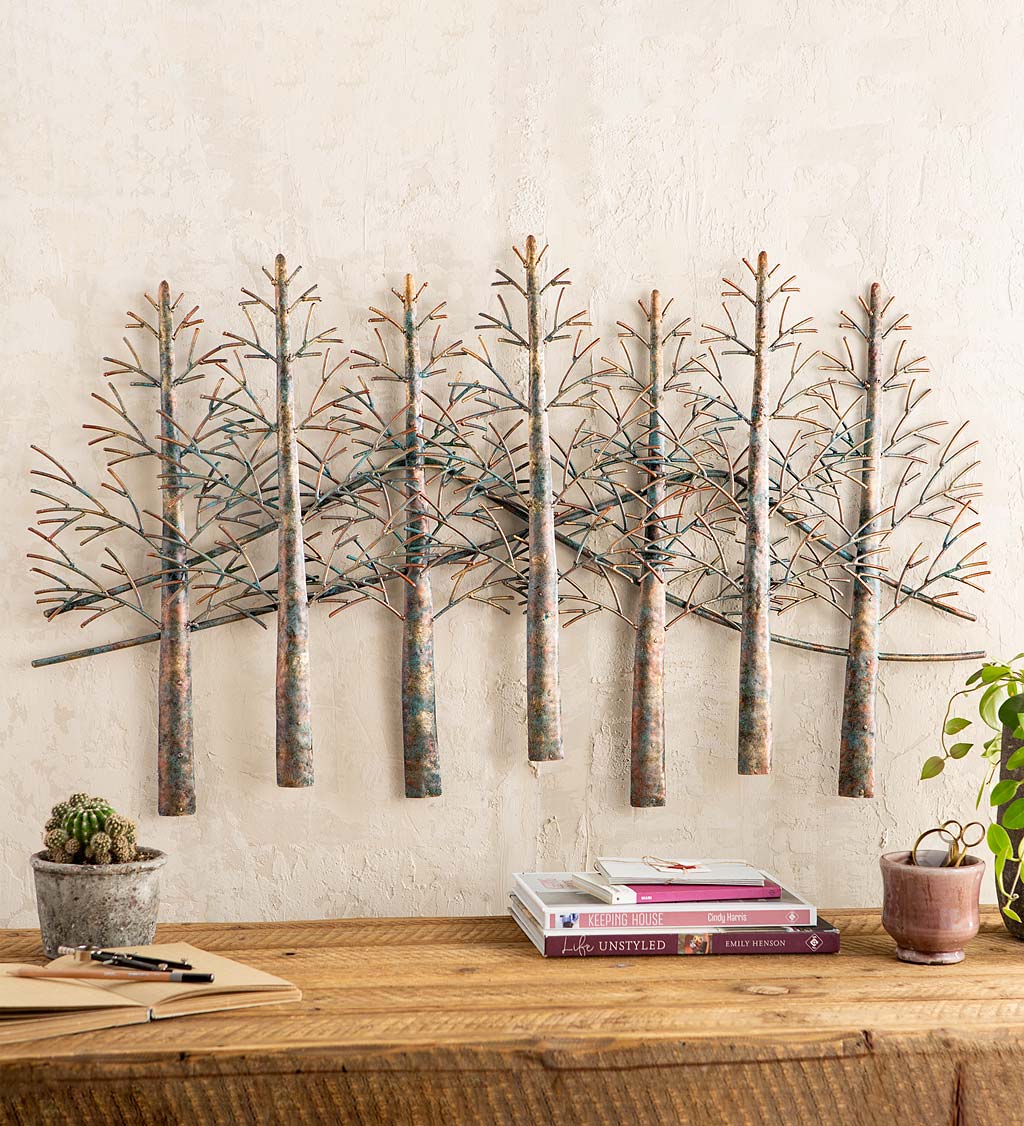 Indoor/Outdoor Handmade Metal Trees and Mountains Wall Art