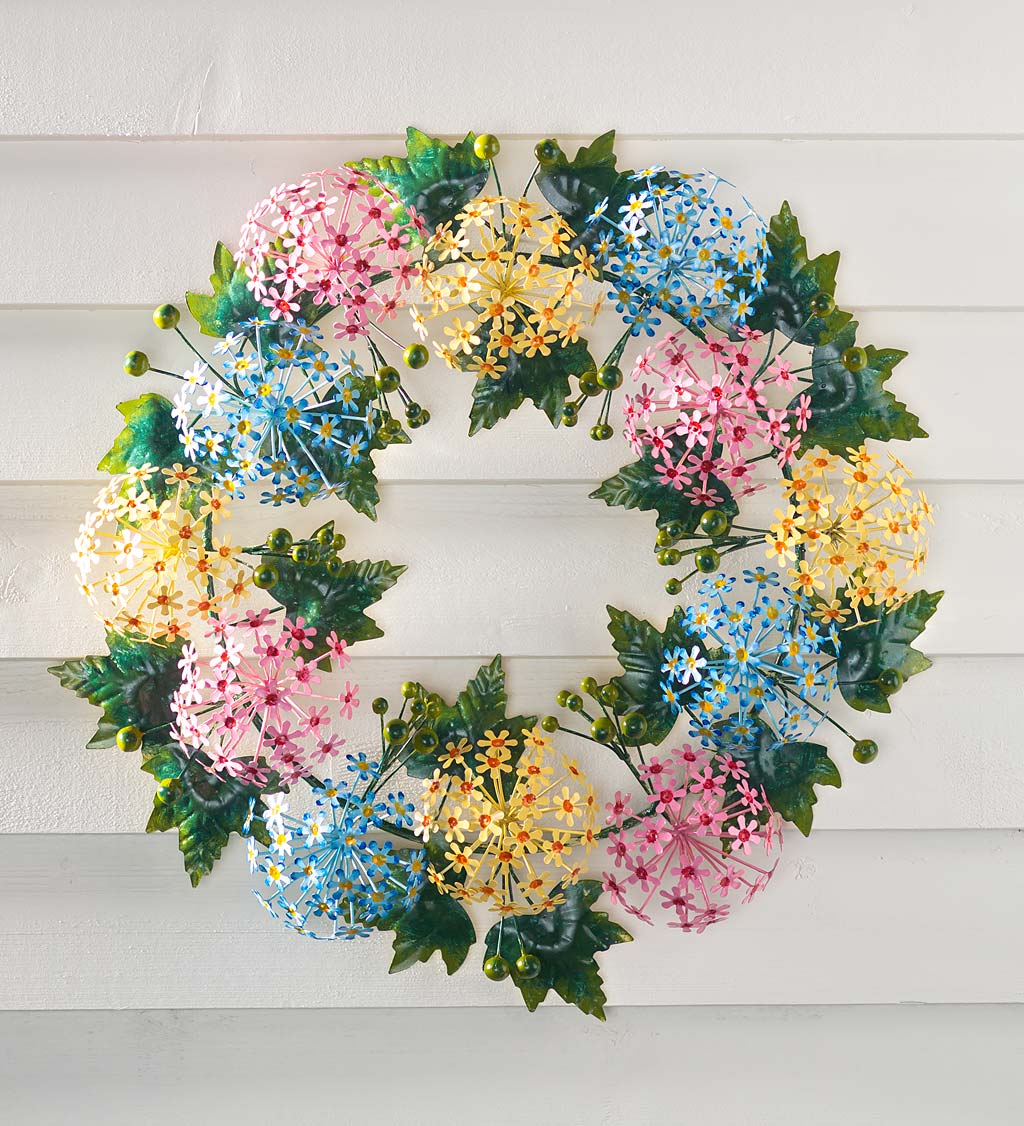 Handmade Metal Floral Wreath in Spring Pastel Colors