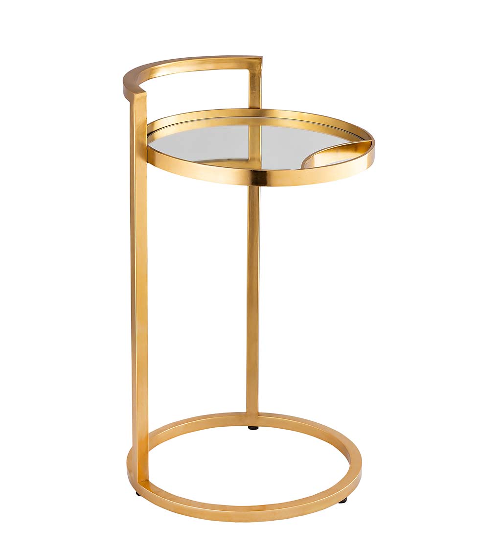 Round Mirror Topped Accent Table - Gold