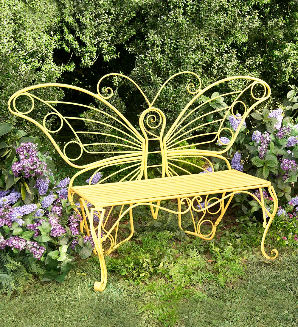 Yellow Metal Butterfly Garden Bench