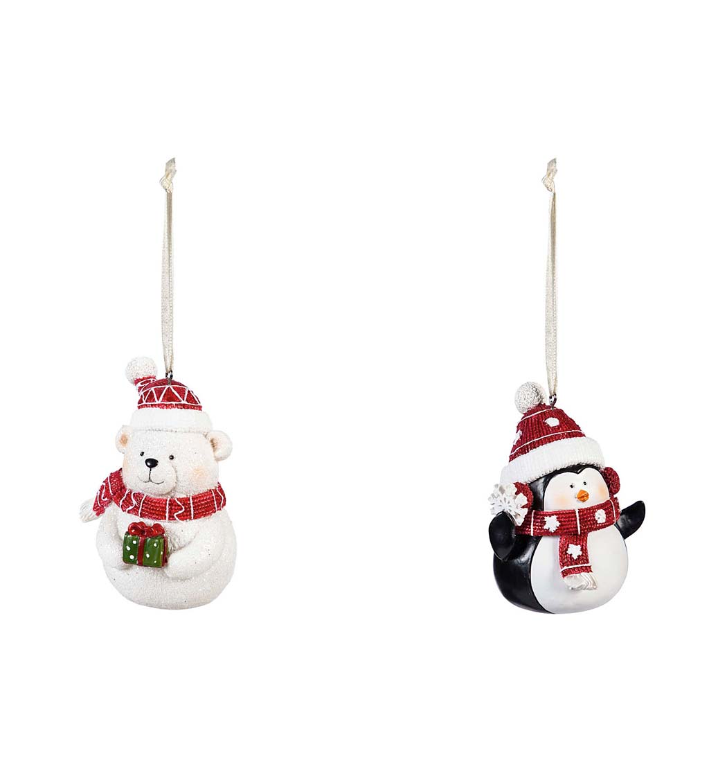 Polar Bear And Penguin Christmas Tree Ornaments, Set of 2