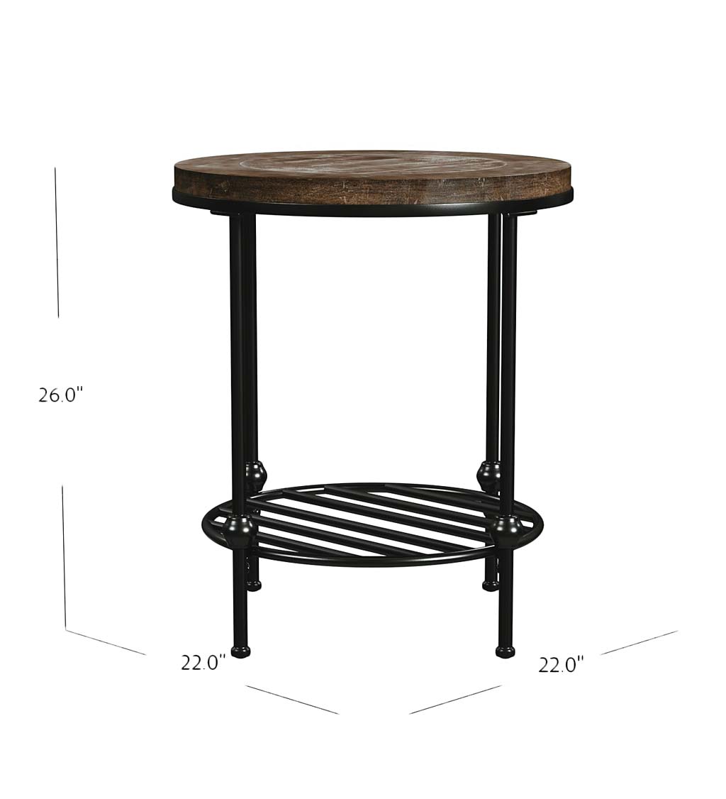 Round Pine-Top End Table with Spoke Shelf