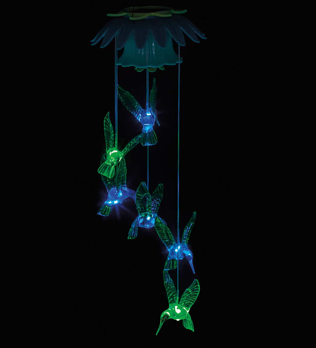 Color Changing Hummingbirds Solar Mobile with Flower Top