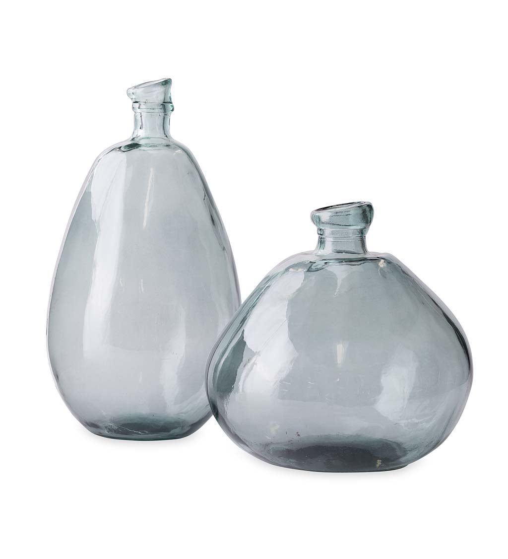 Smoky Blue Recycled Glass Balloon Vases, Set of 2