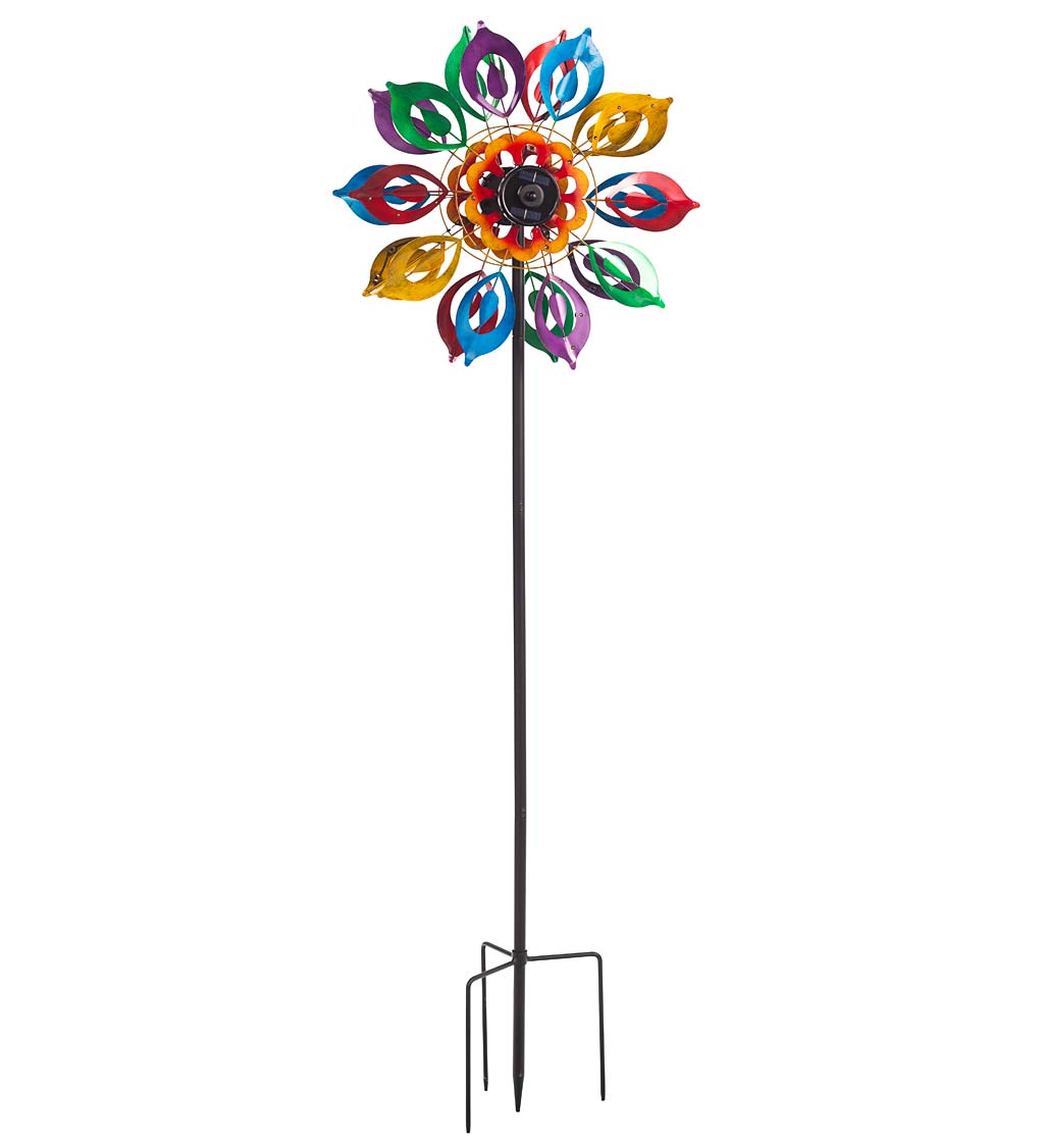 Multicolor Lily Flower Solar Lighted Metal Wind Spinner - Multi