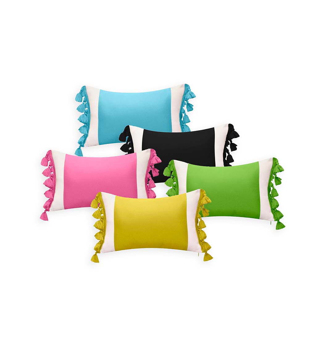 Indoor/Outdoor Colorblock Tassel Lumbar Pillow