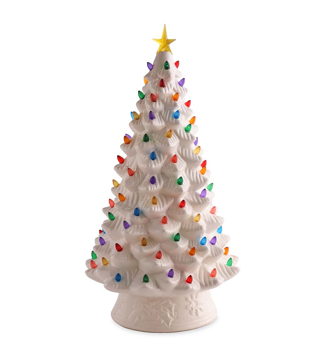 20" Indoor/Outdoor Battery-Operated Lighted Ceramic Christmas Tree